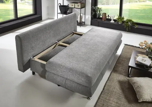 Schlafsofa- 2 Sitzer, Inkl. Bettkasten, Stoff, Grau