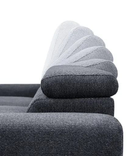 Ecksofa - Longchair links mit 2-Sitzer, Sitzvorzug motorisch, Kopfteil verstellbar, Stoff, Schwarzgrau