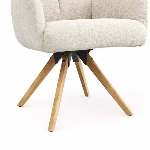 Armlehnstuhl Evania - Dreh und Relax-Funktion, niedriger Rücken, Stoff, Creme