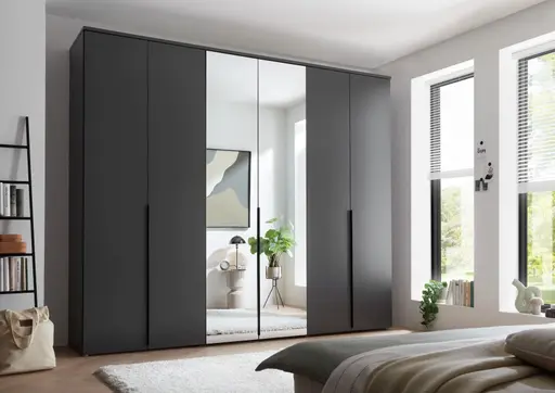 Drehtürenschrank- B ca. 270 cm, Graphit, Spiegel