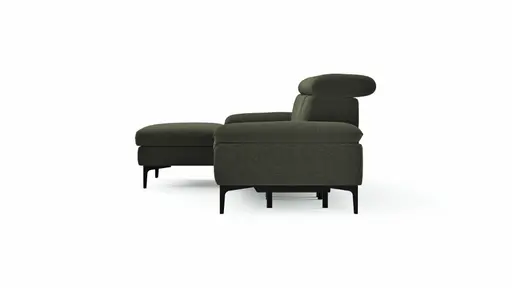 Ecksofa Felipa - Longchair links mit 2,5-Sitzer inkl. Armlehne verstellbar und Rückenlehne/Sitztiefe verstellbar (motorisch), Stoff, Dunkelgrün