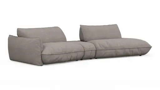 Trapezsofa Fluffy - 2-Sitzer mit Trapezelement und Abschlussteil inkl. Rückenlehne verstellbar, Stoff, Taupe