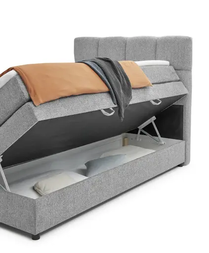 Boxspringbett SANDRIN R- Liegefläche ca. 140x200 cm, Stoff, Hellgrau, inkl. Stauraum und Fußteil