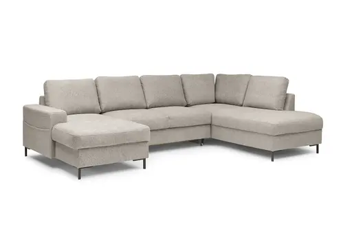 Wohnlandschaft - Longchair links mit 2-Sitzer und Ecke rechts, Stoff, Steingrau