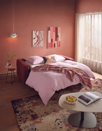 Sofa Lumaria - 3-Sitzer mit Schlaffunktion, Stoff, Bordeaux