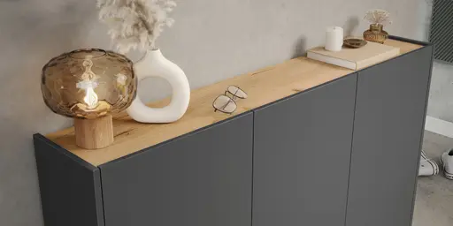 Schuhschrank GASIRA - B ca. 138 cm, Graphit, Navarra Eiche Nachbildung