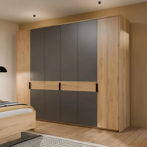 Drehtürenschrank FALLEA- B ca. 265 cm, Wildeiche Natur, Dunkelgrau