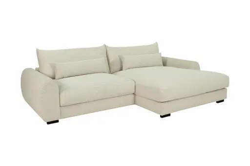 Ecksofa - 3-Sitzer mit Longchair rechts, Cord, Creme
