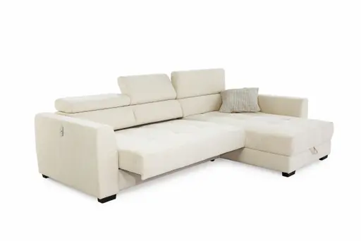 Ecksofa - 2-Sitzer, Ecke rechts, Stoff, Creme