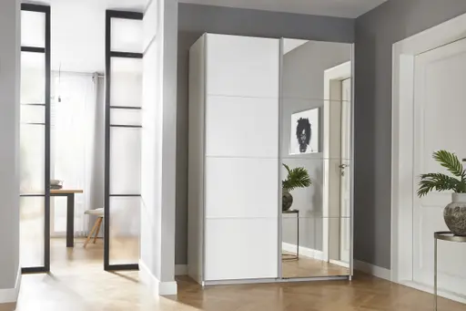 Schwebetürenschrank RUBITO- B ca. 136 cm, Weiß, Spiegel