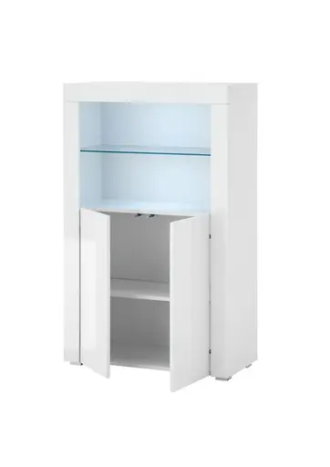 Highboard- Weiß, Weiß, Hochglanz, 