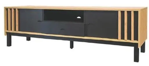 Lowboard - B ca. 156 cm, Eiche Dekor, Schwarz