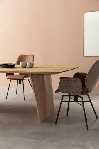 Armlehnstuhl Penthouse -  Leder, Rost, Stoff, Beige-Rost, Drehbar