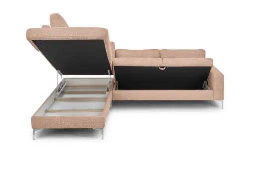 Ecksofa CALM 2.0 - Ecke links mit 2,5-Sitzer, Schlaffunktion mit Bettkasten, Stoff, Pfirsich