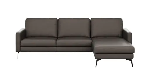 Ecksofa Enna - 3-Sitzer mit Longchair rechts, Armlehne A, Leder, Schwarz