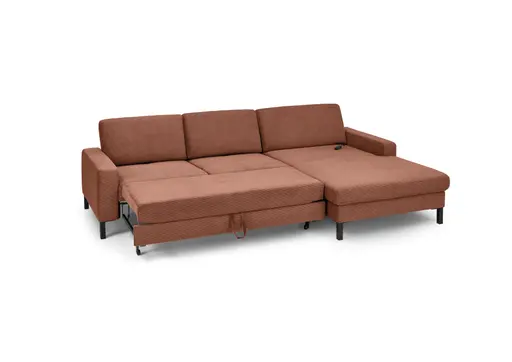  Ecksofa CALM MOVE 2.0 - 2,5-Sitzer mit Longchair rechts, Schlaffunktion, Feincord, Rost