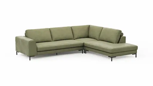 Ecksofa Solano - 2,5-Sitzer mit Ecke Rechts, Leder, Olive