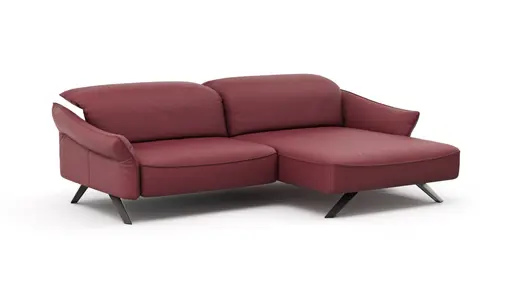 Ecksofa Bormio - 1,5-Sitzer mit Longchair rechts inkl. Fußteil- und Sitztiefenverstellung motorisch, Kopfteilverstellung, Leder, weinrot
