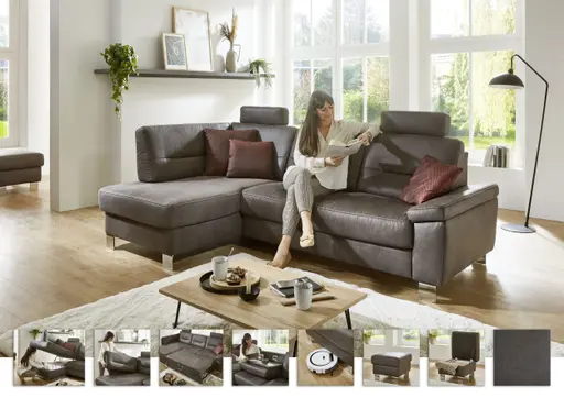 Ecksofa - Longchair links und 2,5-Sitzer, Stoff, Anthrazit