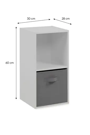 Regal - inkl. Stoffbox, B ca. 30 cm, Weiß, Grau