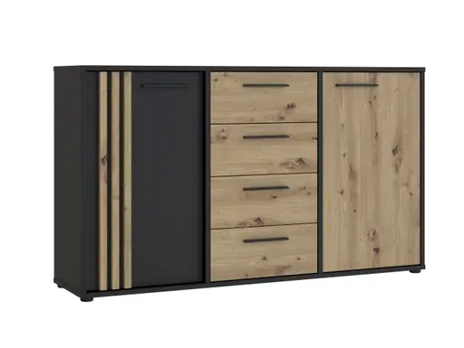 Sideboard FLORISS- Schwarz, Eiche Dekor
