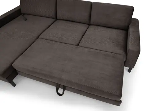 Ecksofa CALM MOVE 2.0 - Longchair links mit 2,5-Sitzer, Schlaffunktion, Feincord, Mocca