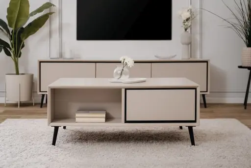 Couchtisch - LB ca. 94x55 cm, Sand, Schwarz