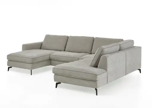 Wohnlandschaft - Longchair links mit 1,5-Sitzer und Ecke rechts, Stoff, Silbergrau