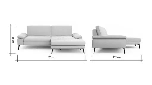 Ecksofa Houston - 1,75-Sitzer mit Longchair groß rechts, inkl. Sitztiefenverstellung und Armlehne klappbar, Stoff, Natur