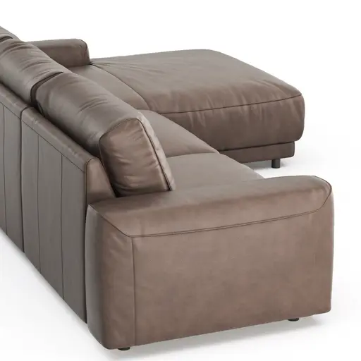Ecksofa Balok - 2,5-Sitzer mit Longchair groß rechts, Leder, Dunkelbraun