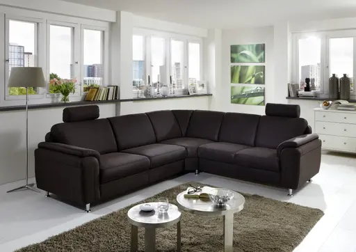 Ecksofa - 2,5-Sitzer, Ecke rechts in Stoff Dunkelbraun