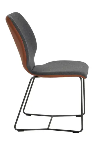 Stuhl Penthouse - Stoff, Steingrau, Leder, Cognac, Kufen, Anthrazit