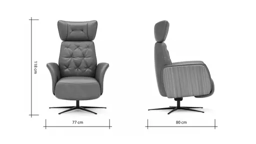 Drehsessel Aberdeen - Größe M, inkl. Relaxfunktion, Holzblende furniert, Nussbaum, Stoff, Anthrazit