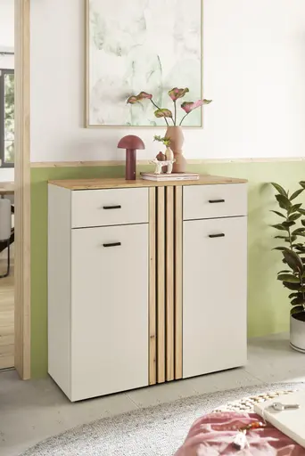 Schuhkommode - B ca. 100 cm, Kaschmir, Evoke Eiche Nachbildung