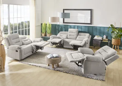Sofa - 3-Sitzer, Relaxfunktion, Stoff, Grau