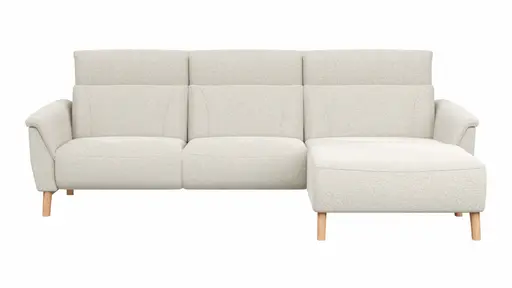 Ecksofa Nevin - 2-Sitzer mit Longchair rechts, inkl. Kopfpolsterverstellung, Stoff, Weiß