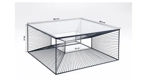 Couchtisch- LB ca. 80x80 cm, Stahl pulverbeschichtet, Glas, Schwarz