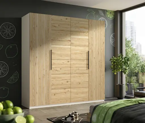 Drehtürenschrank- B ca. 200 cm, Kaschmir, Matt, Eiche, Massiv, Geölt