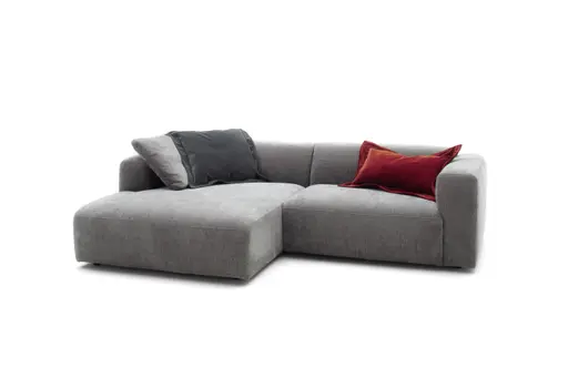 Ecksofa Laja - Longchair links mit 1-Sitzer, Stoff, Steingrau