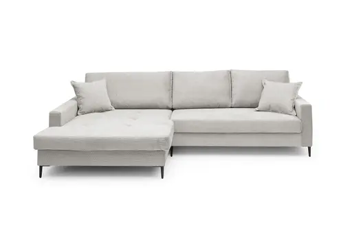 Ecksofa - Longchair links mit 3-Sitzer, Stoff, Creme