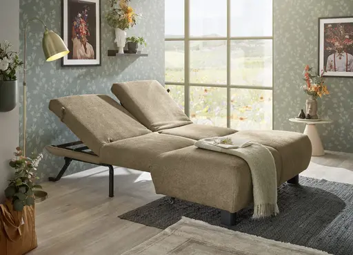 Faltsofa EBBY - 2-Sitzer ohne Armlehne, 140 cm inkl. Schlaffunktion/Relaxfunktion, Stoff, Braun