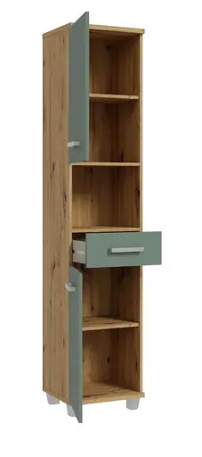 Hochschrank- B ca. 40 cm, Eiche Dekor, Graugrün