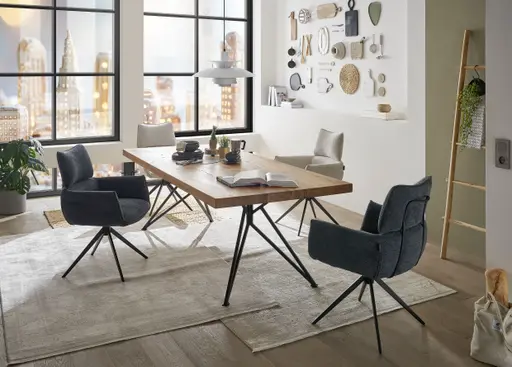 Esstisch - LB ca. 240x100 cm, Wildeiche massiv geölt, Schwarz