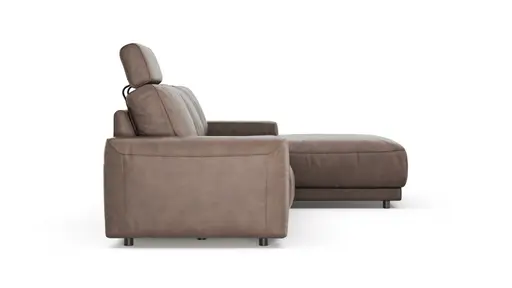 Ecksofa Balok - 2,5-Sitzer mit Longchair groß rechts, inkl. Relaxfunktion (motorisch) und Kopfstütze, Leder, Dunkelbraun