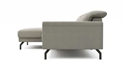 Ecksofa Rockport B - Longchair links mit 2,5-Sitzer inkl. Kopfteil/Sitztiefe verstellbar, Stoff, Khaki