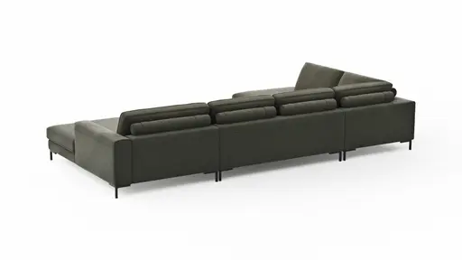 Wohnlandschaft Solano - Ecke Links, 2-Sitzer, Longchair Rechts, Stoff, Dunkelgrün