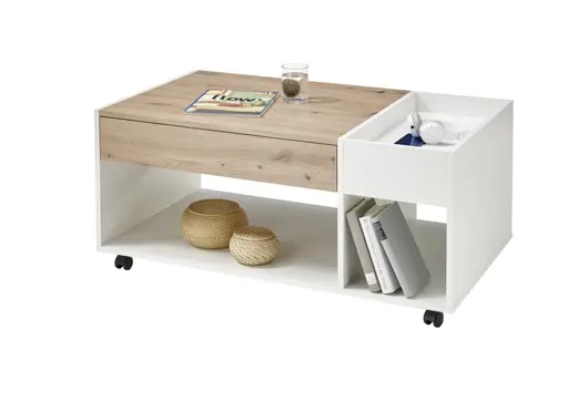 Couchtisch - LB ca. 110x60 cm, Weiß, Artisan Eiche Nachbildung