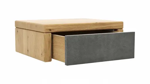 Nachttisch 1660 - Wildeiche massiv, geölt / Schubladenfront, Stoff, Graphit