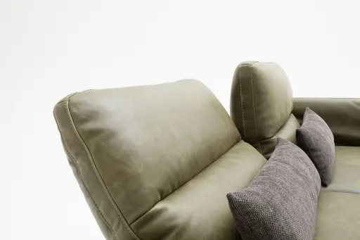 Sofa Alexander - 3-Sitzer inkl. Kopfstütze/Armlehne verstellbar, Leder, Olive