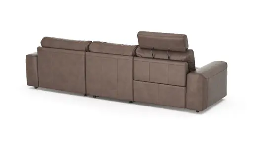 Ecksofa Balok - 2,5-Sitzer mit Longchair groß rechts, inkl. Relaxfunktion (motorisch) und Kopfstütze, Leder, Dunkelbraun